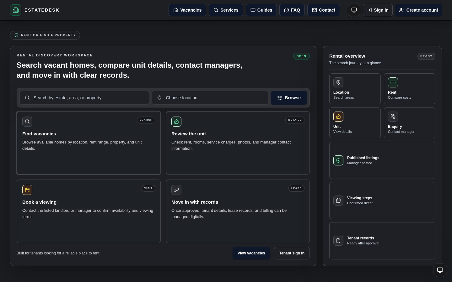 EstateDesk property management dashboard in production